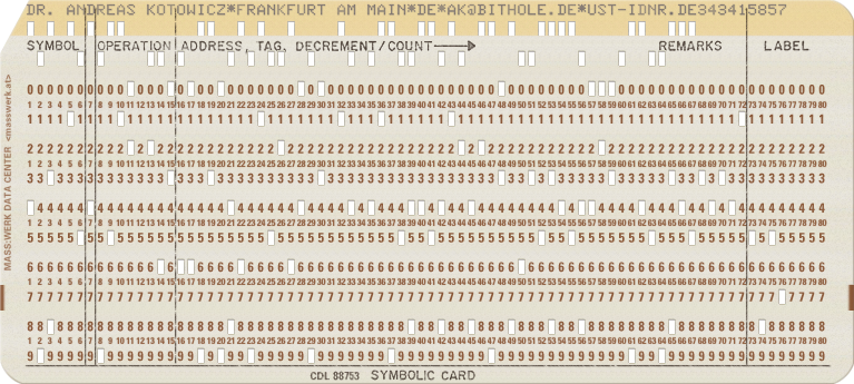 Dr. Andreas Kotowicz * Frankfurt am Main * DE * ak@bithole.de * Ust-IdNr. DE343415857